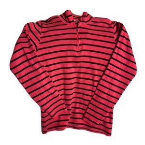 LL Bean 1/4 Button Pullover 100% Cotton Striped Blue White Sweater Women's S